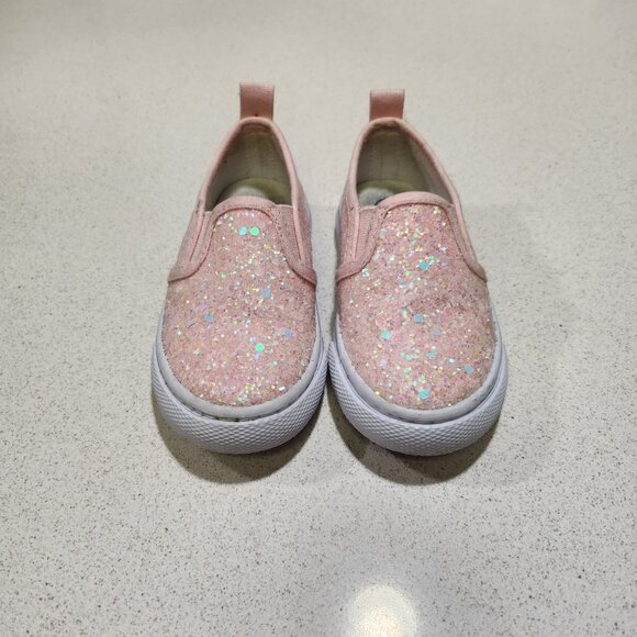 Cat & Jack Toddler Girl Pink Glitter Slip-On Sneakers Size 6 - Picture 2 of 4